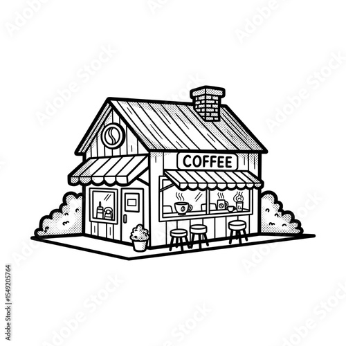 Coffee shop exterior illustration in countryside style – Vector Illustration