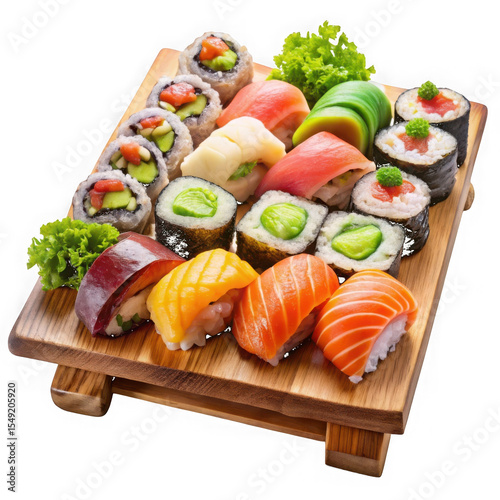Assorted Colorful Sushi Platter Salmon Maki Rolls isolated on a transparent background