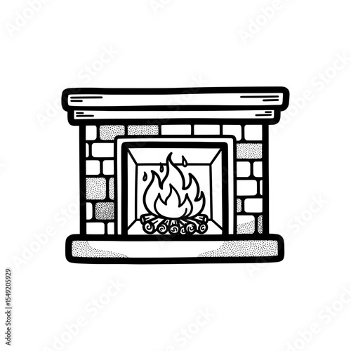 Stone fireplace with burning fire for cozy home and cabin atmosphere – Vector Illustration