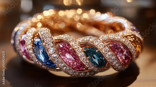 Gemstone and diamond bracelet, exquisite and luxurious. Fashion magazines, jewelry ads, style articles.