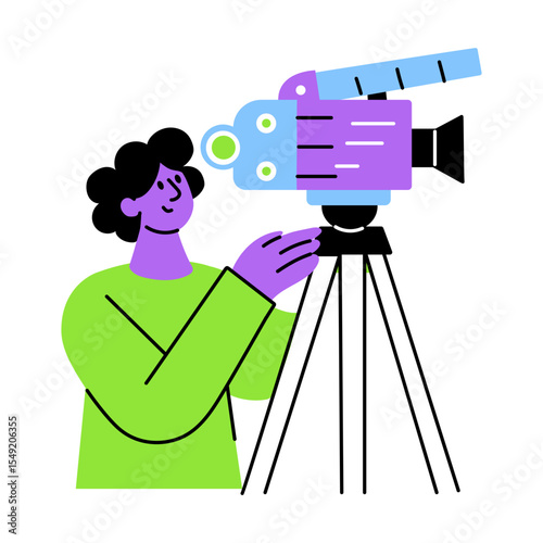 A flat style illustration showing a person adjusting camera 

