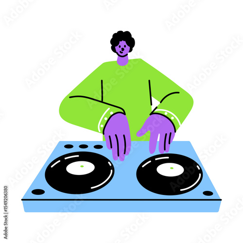 A flat style illustration showing dj mixing 
