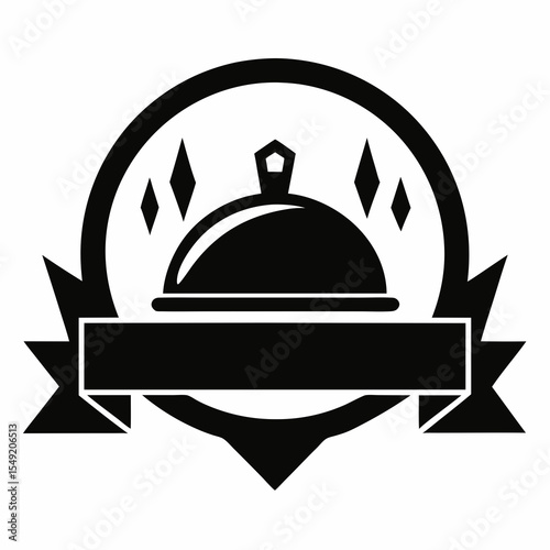 Restaurant platter logo isolated on white background in black and white