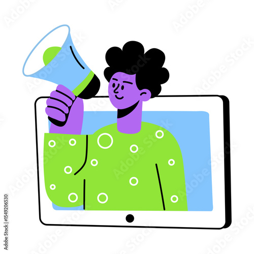 A flat style illustration showing person doing promotion 
 