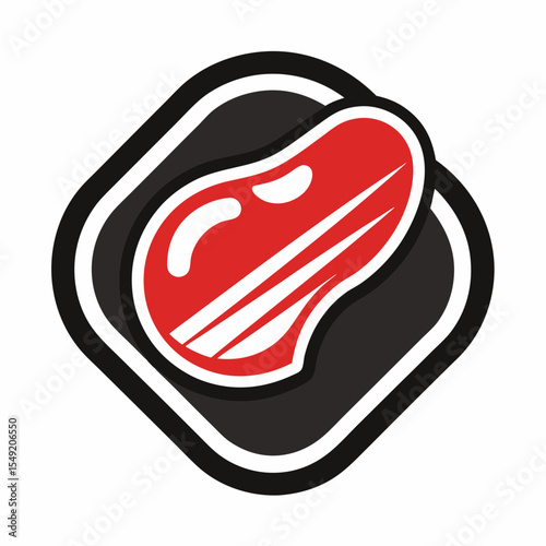 Red steak on a black square isolated on white background