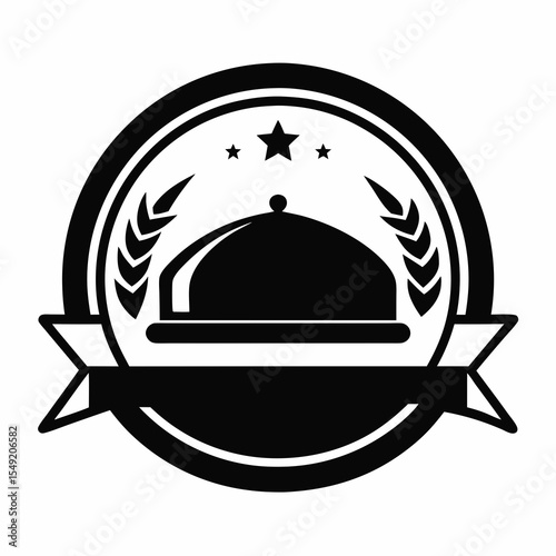 Restaurant platter logo isolated on white background in black and white