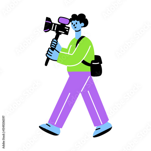 A flat style illustration showing a cameraman 
