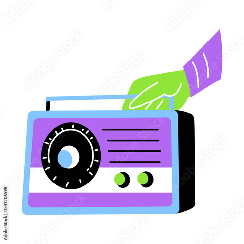 A flat style illustration of a radio set 
