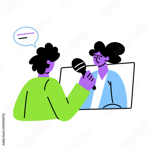 A character taking online interview, flat style illustration 