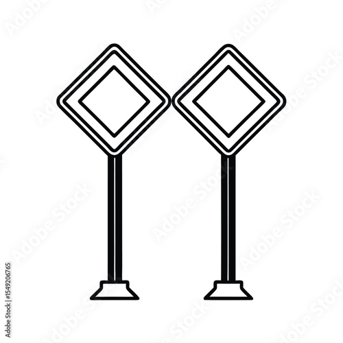 Chevron warning sign pair positioned on road bend corner Vector illustration