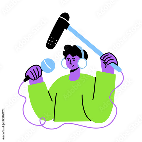 A flat style illustrator of a boom operator 
