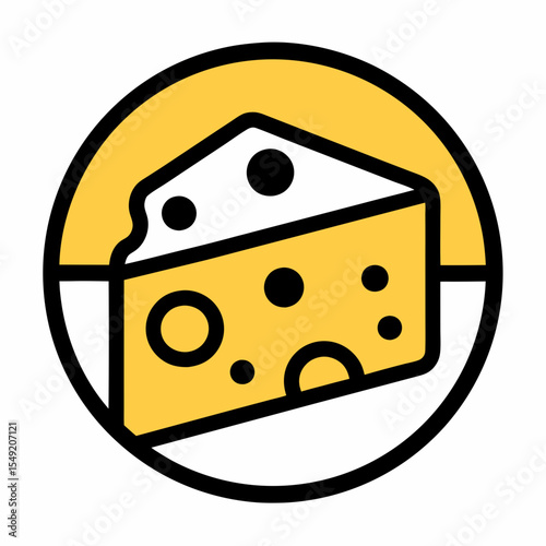 Piece of swiss cheese in a yellow circle isolated on white background