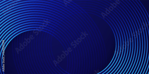 Abstract blue glowing geometric lines on dark blue background. Modern shiny blue circle lines pattern. Futuristic technology concept. Suit for cover, poster, banner,