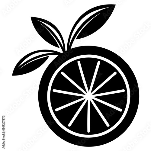 Orange slice with leaves isolated on white background