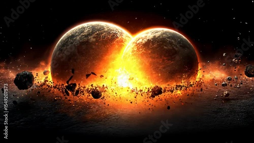 Twin Planets Colliding with Fiery Explosion in Space