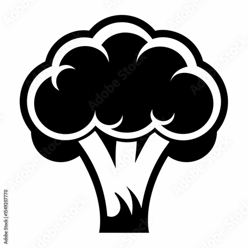 Black and white broccoli floret design isolated on white background