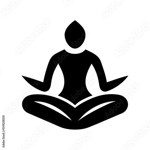 Silhouette of a woman meditating isolated on white background