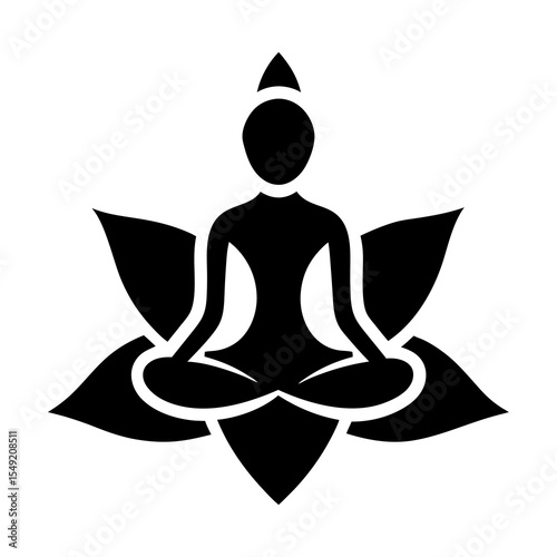 Silhouette of a woman in lotus pose isolated on white background