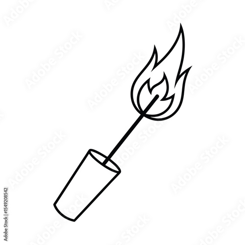 Emergency flare stick burning in roadside holder simplified style Vector illustration