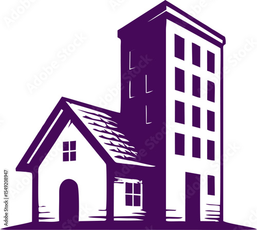 Modern Real Estate Logo: Silhouette of House and Apartment Building