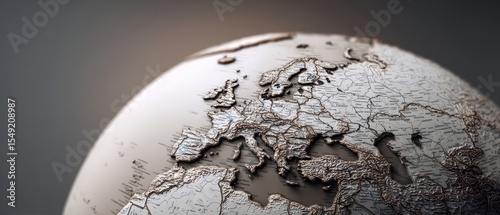 The intricately detailed globe showcasing Europe and its geographical features.