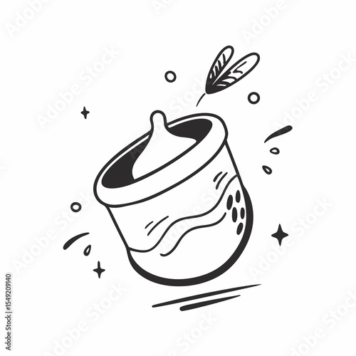 Honey pot with dipper isolated on white background
