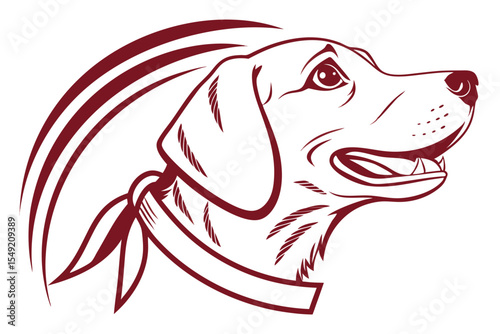 Brown outlined dog profile art with collar and flowing elements looks elegant