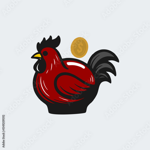 Rooster Bank: Quirky Vector Design with Dollar Coin, Perfect for Financial  Farm-Themed Graphics