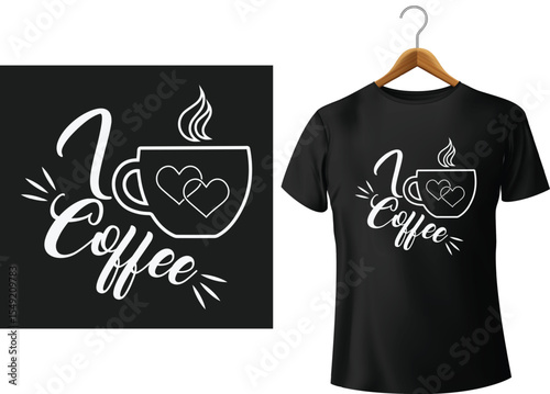 Love coffee design displayed on a black t shirt for valentine's day or coffee lovers