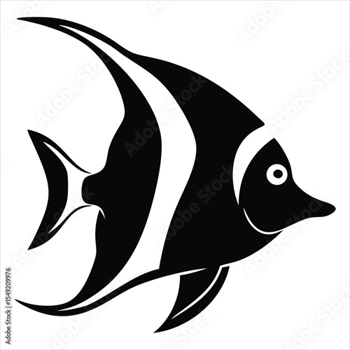 Stylized Moorish idol fish silhouette isolated on a white background. Ideal for use in marine biology projects, aquarium branding, ocean-themed educational materials, and tropical travel brochures.