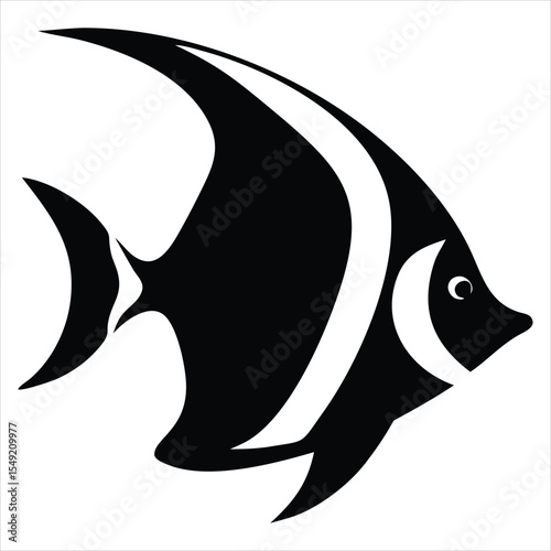 Stylized Moorish idol fish silhouette isolated on a white background. Ideal for use in marine biology projects, aquarium branding, ocean-themed educational materials, and tropical travel brochures.