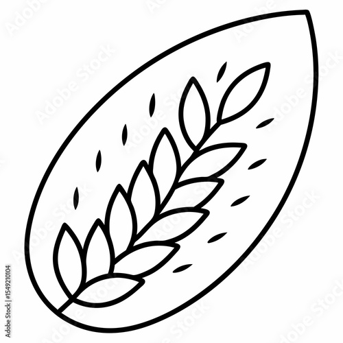 Outline of a wheat ear inside a seed shape isolated on white background