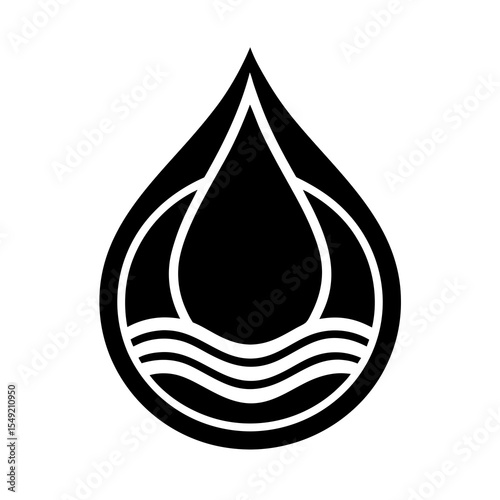 Water drop with waves isolated on white background in black and white