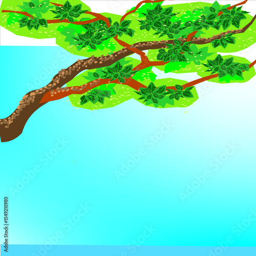 branch of a tree, covered by green leaves.