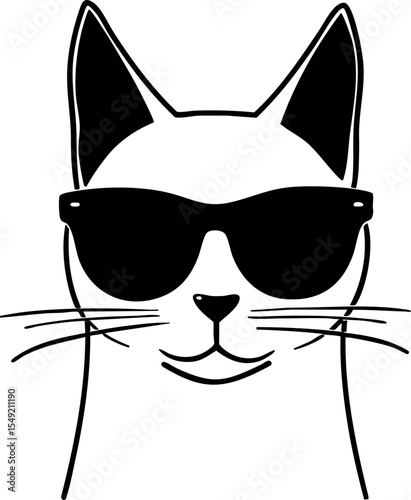 SVG cat in sunglasses black and white vector, file for printing, cutting