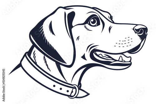 art shows purebred dog with its tongue out and wearing a studded collar