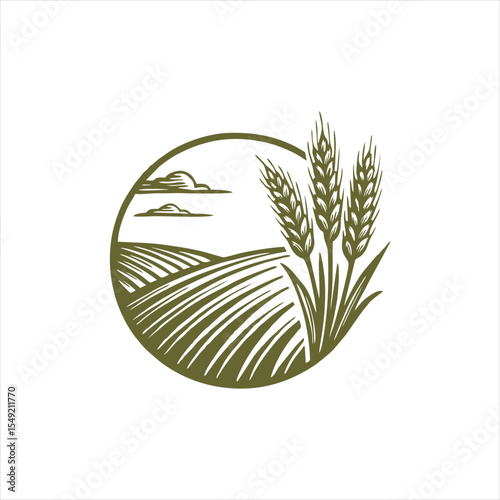 Wheat Field Circle Logo: Agriculture, Harvest, Farm, and Nature Illustration