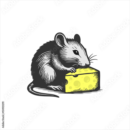 Curious Mouse with Cheese: A Vector Illustration of Whimsy and Charm