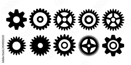 Gear and Cogwheel Icon Set. Mechanical Engineering Silhouettes Collection