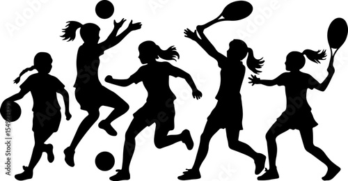 Silhouettes of sports activities: Dynamic silhouettes capture the essence of various sports, showing energetic athletes in action with their equipment. Witness the power and precision of sports