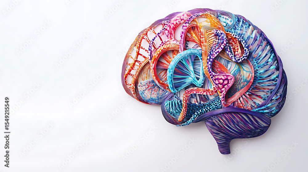 Fototapeta premium Vibrant, Colorful Illustration of a Human Brain with Intricate Patterns