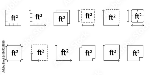 Square feet measurement icon with FT2 symbol. Outline vector representing home, apartment, or real estate area in imperial units