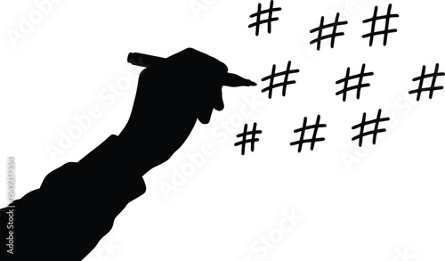 Hashtag Writer Silhouette - Digital Marketing Hand