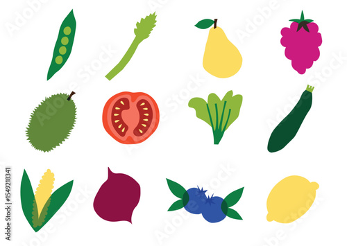 Fruits and vegetables vector illustration – colorful healthy food design