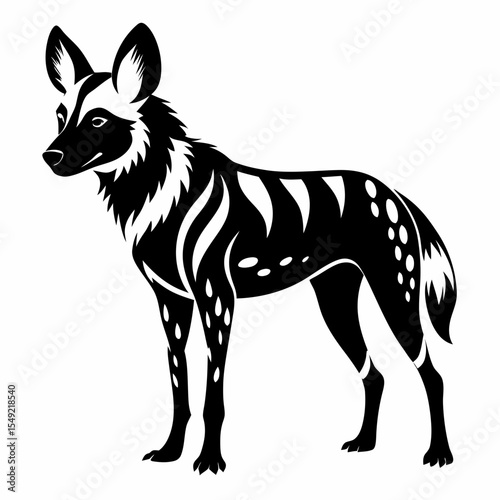African wild dog silhouette isolated on white background