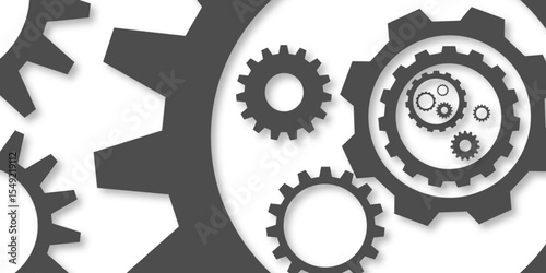 Gear texture industry icon on white background. Gear wheel rotation, mechanical engineering, technology and innovation, black and white cogwheel system, copy space for text vector background design. 