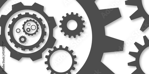 Gear texture industry icon on white background. Gear wheel rotation, mechanical engineering, technology and innovation, black and white cogwheel system, copy space for text vector background design. 