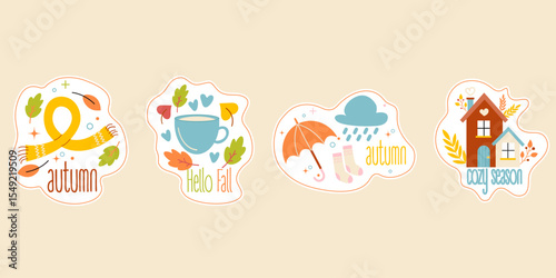Cute stickers autumn lettering badges set