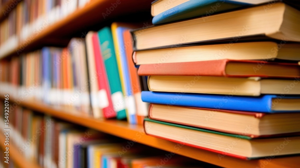 Books stacked high on library shelves Books stacked high on library shelves