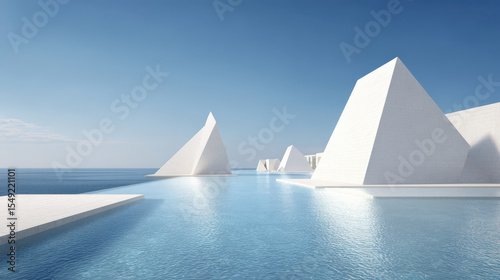 luxurious mansion exterior in  trend featuring striking geometric shapes and perfect symmetry